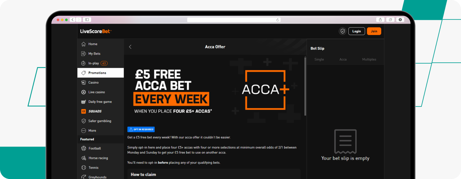 Livescore bet Bet £5 accas desktop screenshot