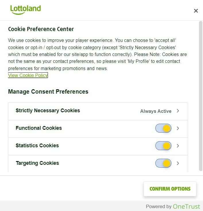 Lottoland Cookies Preference Center