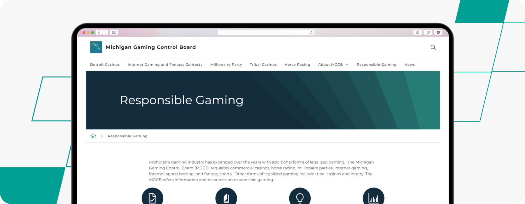 Screenshot of Michigan Gaming Control Board Homepage.