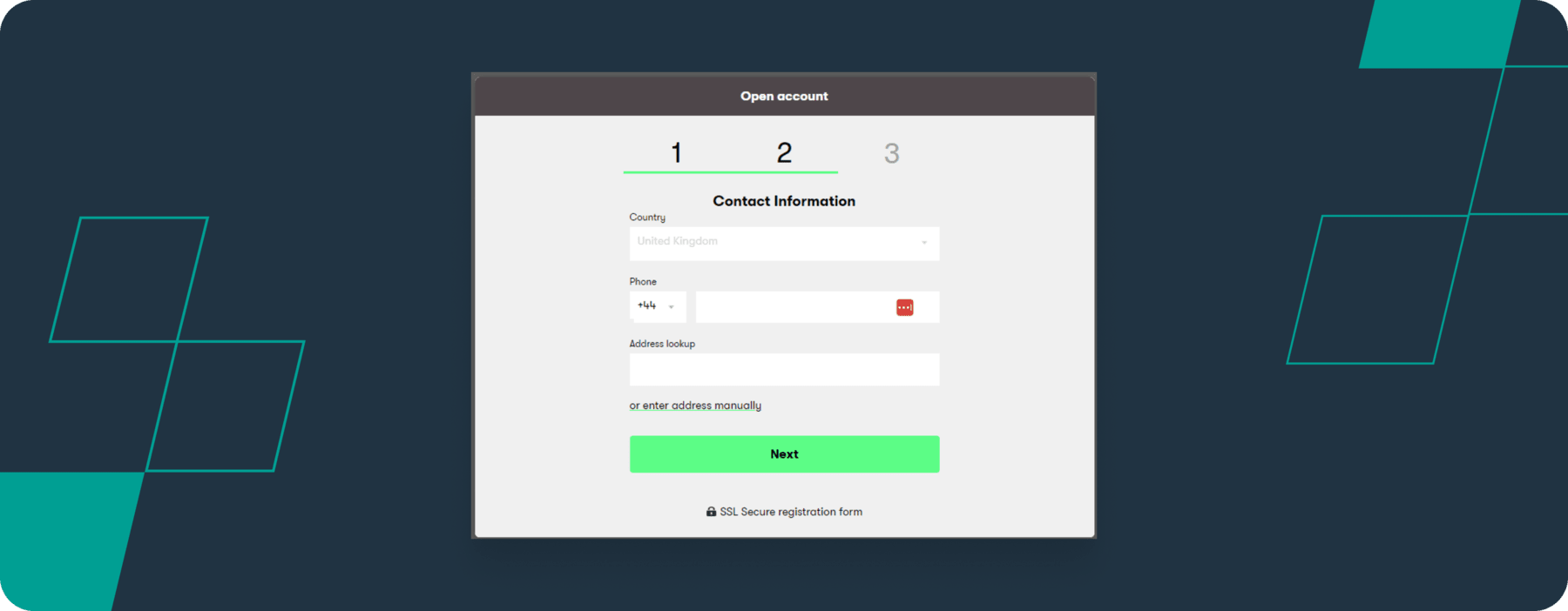 screenshot of 10bet registration process step 2