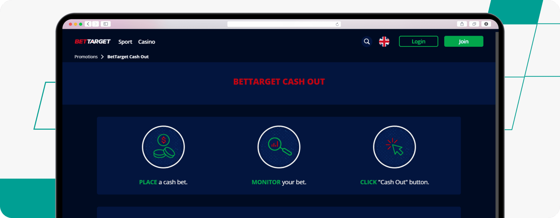 screenshot of bettarget's cash out page