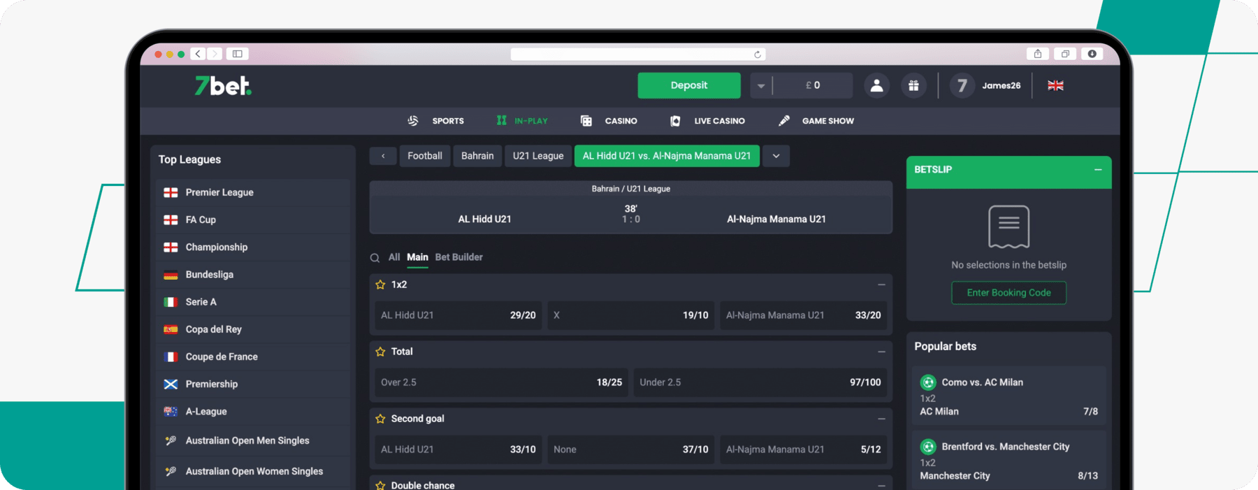 screenshot of 7bet live betting